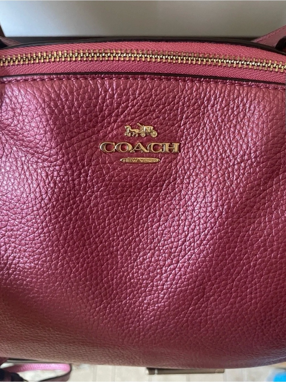 Coach Kelsey Metallic Pebbled Leather Shoulder Crossbody Rose Burgundy Gold Bag - Picture 12 of 15